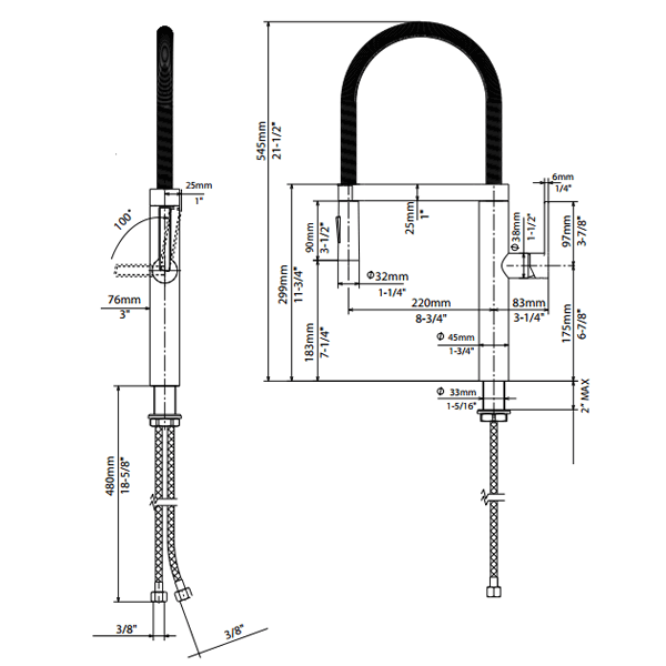 Blanco 441331 Culina Semi Pro Kitchen Faucet Dimensions