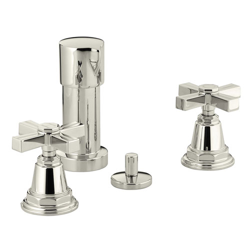 Kohler K-13142-3B-SN Pinstripe Bidet Faucet with Cross Handles - Polished Nickel