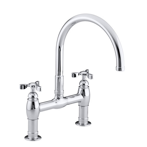 Kohler K-6130-3-CP Parq Deck-Mount Kitchen Bridge Faucet - Polished Chrome