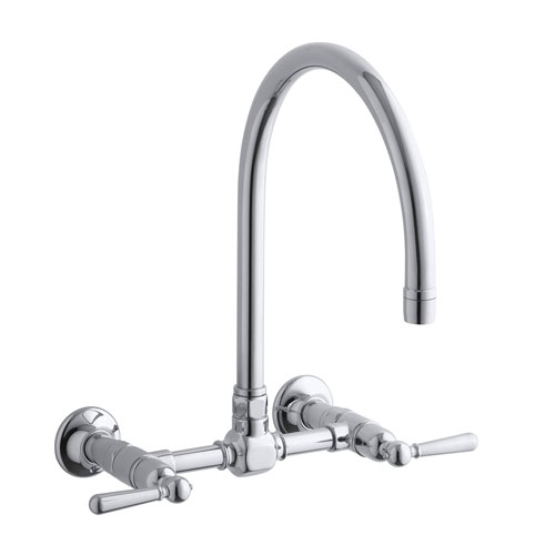 Kohler K-7338-4-S HiRise Wall Mount Bridge Kitchen Faucet - Polished Stainless