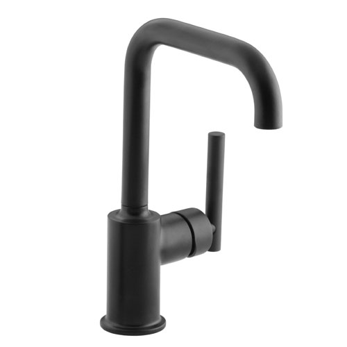 Kohler K-7509-BL Purist Single Hole Kitchen Sink Faucet with 6 in Spout - Matte Black