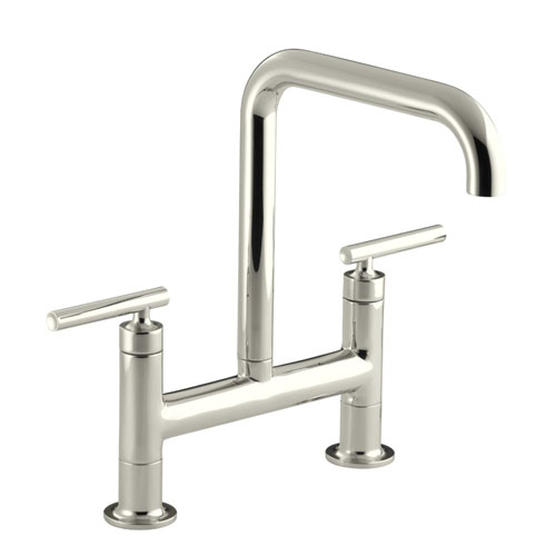 Kohler K-7547-4-SN Purist Deck-Mount Bridge Faucet - Polished Nickel