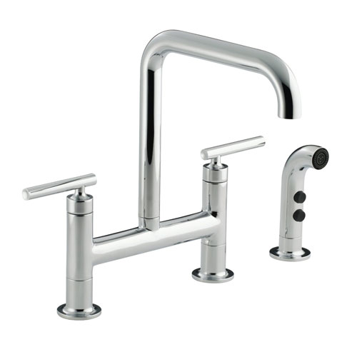 Kohler K-7548-4-CP Purist Deck-Mount Bridge Faucet with Sidespray - Chrome