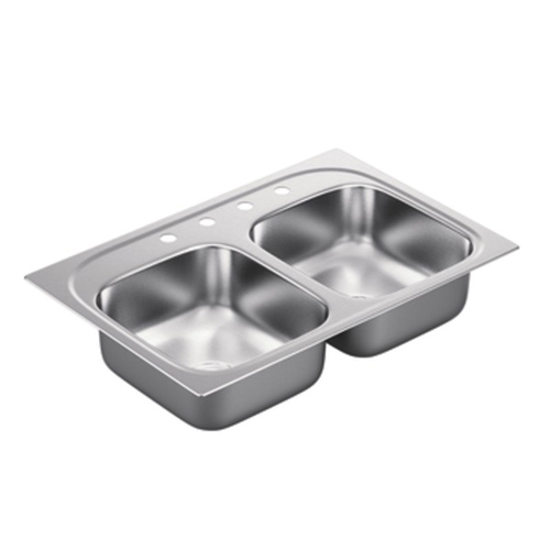 Moen G182154 1800 Series 18 Gauge 4 Hole Double Bowl Drop in Kitchen Sink - Stainless Steel