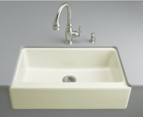 Kohler K-6546-4U-96 Dickinson Undercounter Apron-Front Kitchen Sink - Biscuit (Faucet Not Included)