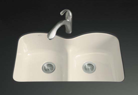 Kohler k-6626-6U-FD Double Basin Smart Divide Cast Iron Kitchen Sink from the Langlade Series - Cane Sugar